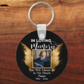 Loving Memory写真の黒と金ゴールドカスタムの写真 キーホルダー (正面)