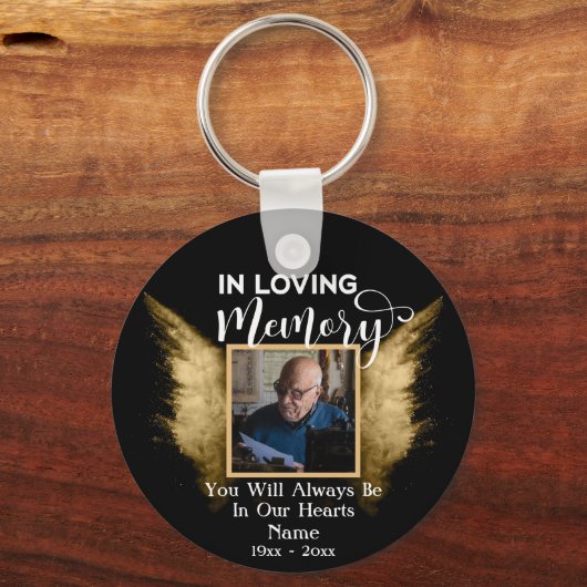 Loving Memory写真の黒と金ゴールドカスタムの写真 キーホルダー (正面)