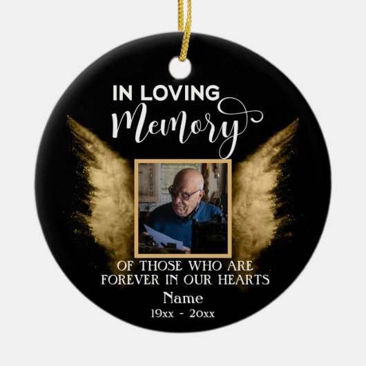 Loving Memory写真の黒と金ゴールドカスタムの写真 セラミックオーナメント (正面)