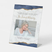 Loving Memory写真ネイビーAgate Marble 結婚's 台座サイン (正面)