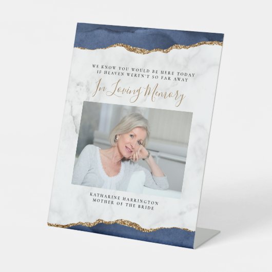 Loving Memory写真ネイビーAgate Marble 結婚's 台座サイン (正面)