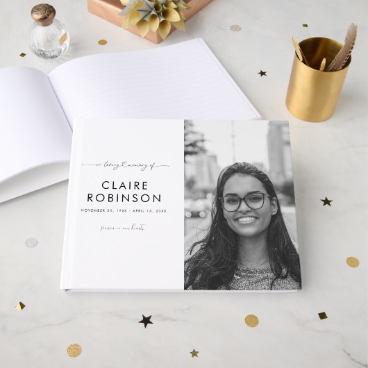 Loving Memory写真ハートスクリプト葬儀クラス ゲストブック (正面見開き)