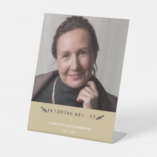 Loving Memory写真ミニマルな愛する人の金ゴールド 台座サイン (正面)