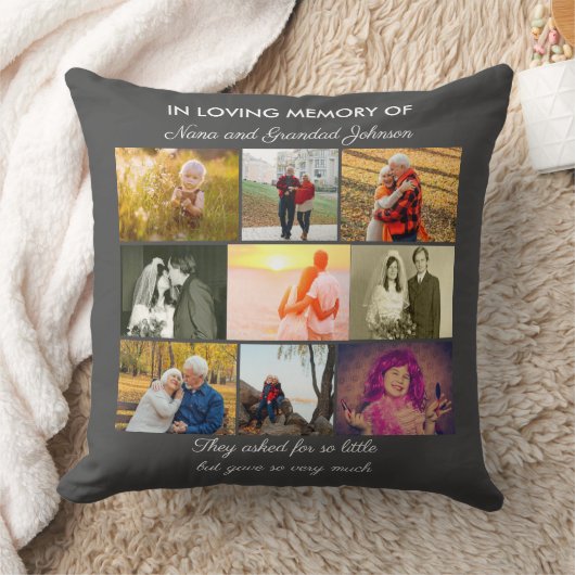 Loving Memory引用文と9フォトコラージンググレー クッション (ブランケット)