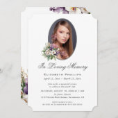 Loving Memory紫色の白いフローラ写真 招待状 (正面/裏面)