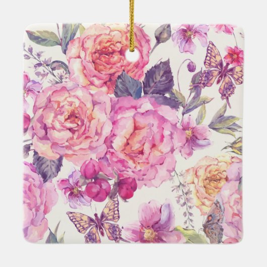 Loving Memory記念ピンクのフローラ記念 セラミックオーナメント (裏面)
