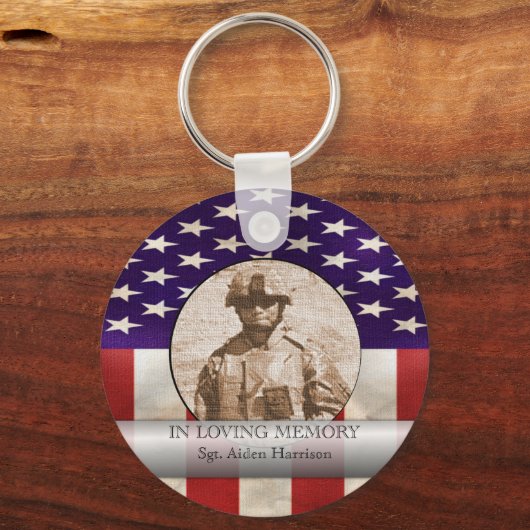 Loving Memory軍隊写真パーソナライズされた キーホルダー (正面)