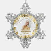 Loving Memory金箔フォトメモリアル スノーフレークピューターオーナメント (正面)