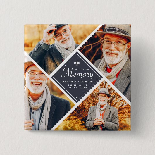 Loving Memory モダン Cross数々の写真テンプレート 缶バッジ (正面)