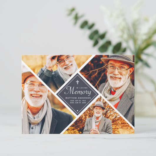 Loving Memory モダン Cross 数々の Photo サンキューカード (スタンド正面)