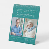 Loving Memory 2フォトティール(緑がかった色)ブルーシルバー結婚ズ 台座サイン (正面)