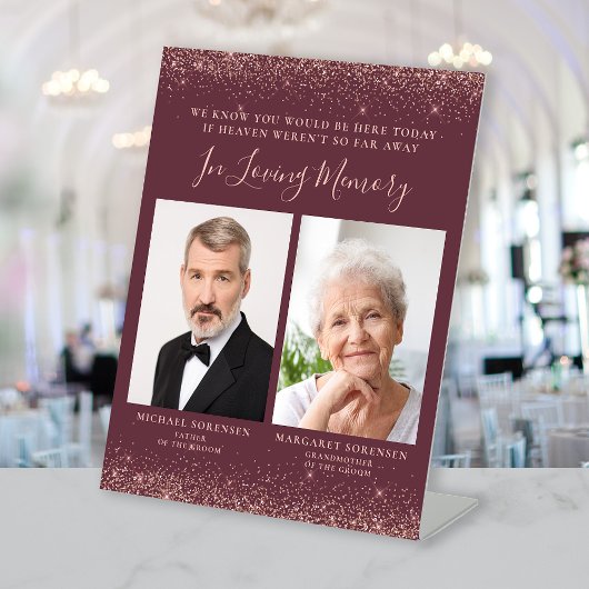 Loving Memory 2フォトバーガンディバラ金ゴールド結婚ズ 台座サイン