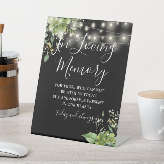 Loving Memory Black Greenery String Lights 結婚's 台座サイン (インサイチュ)