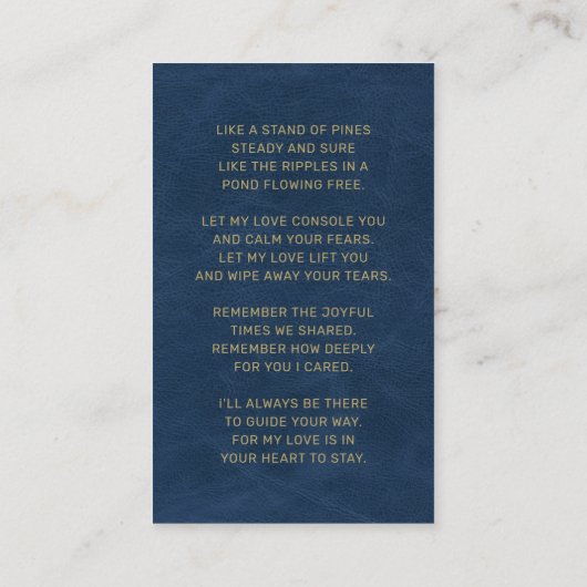 Loving Memory Blue金ゴールド写真葬儀カード 名刺 (裏面)