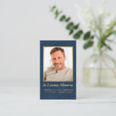 Loving Memory Blue金ゴールド写真葬儀カード 名刺 (スタンド正面)
