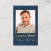 Loving Memory Blue金ゴールド写真葬儀カード 名刺 (正面)