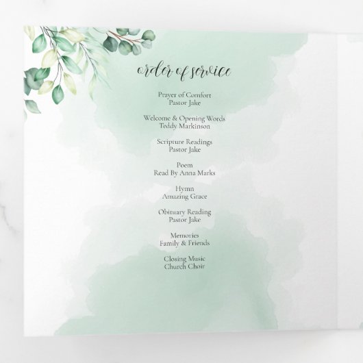 Loving Memory Eucalyptus Greeneryサービス 三つ折りカード (内部最初)