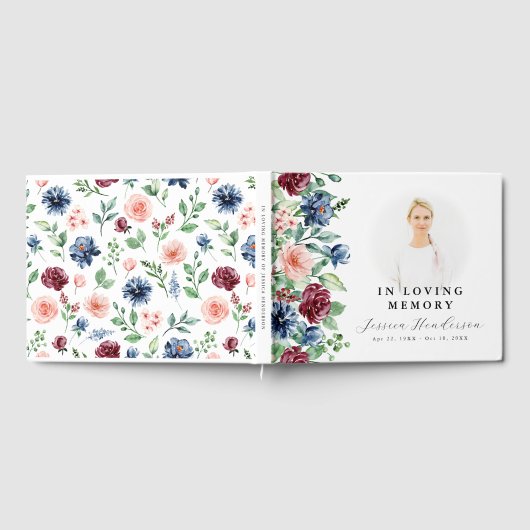 Loving Memory Keepsakeの水色フローラ ゲストブック (全面)