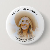 Loving Memory Memorialモダン文字カスタムと写真 缶バッジ (正面)