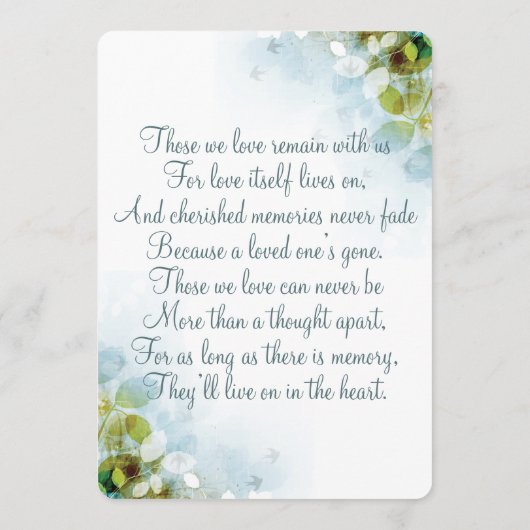 Loving Memory Memorial Keepsake Cards プログラム (裏面)