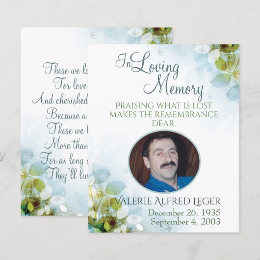 Loving Memory Memorial Keepsake Companity Card (正面/裏面)