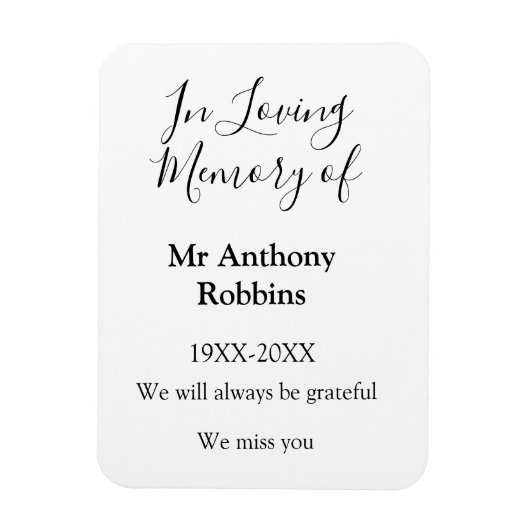 Loving memory of name葬儀記念メモリの記念ファイル マグネット (縦)