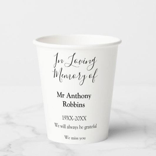 Loving memory of name葬儀記念メモリの記念ファイル 紙コップ (正面)