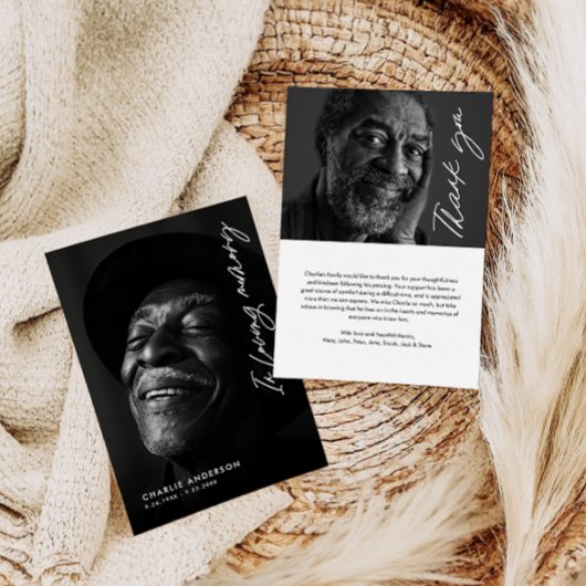 Loving Memory Script モダン 2-Photo葬儀 サンキューカード