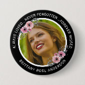 Loving Memory Waterカラーフローラフォトメモリアル 缶バッジ (正面)