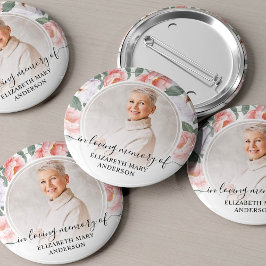 Loving Memory Waterカラーフローラ写真の葬儀 缶バッジ