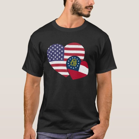 Loving USA & Georgia Local Flag Heart Proud Americ Tシャツ (正面)