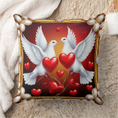 Loving White Doves Framed with Hearts クッション (ブランケット)