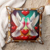 Loving White Doves Framed with Hearts クッション (ブランケット)