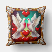 Loving White Doves Framed with Hearts クッション (裏面)