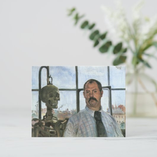 Lovis Corinthによるスケルトンを使用したセルフポートレート ポストカード (スタンド正面)