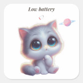 Low Battery Cat Meme Sticker スクエアシール (正面)