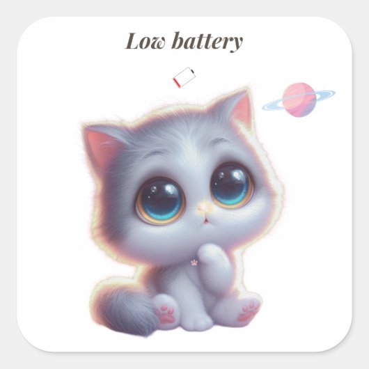 Low Battery Cat Meme Sticker スクエアシール (正面)