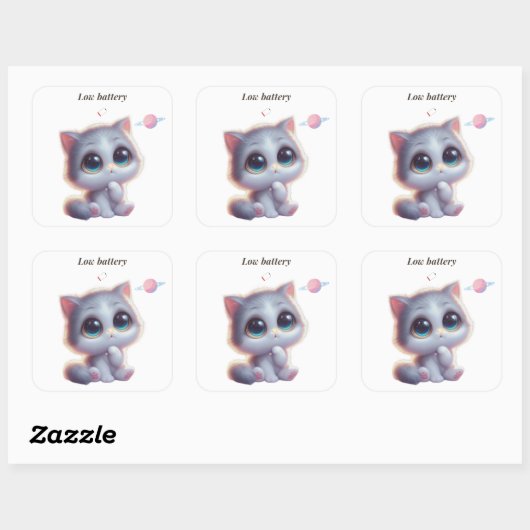Low Battery Cat Meme Sticker スクエアシール (シート)