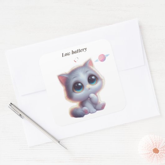 Low Battery Cat Meme Sticker スクエアシール (封筒)