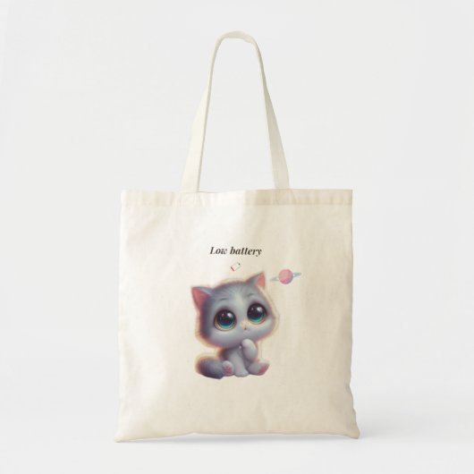 Low Battery Cat Meme Tote Bag トートバッグ (正面)