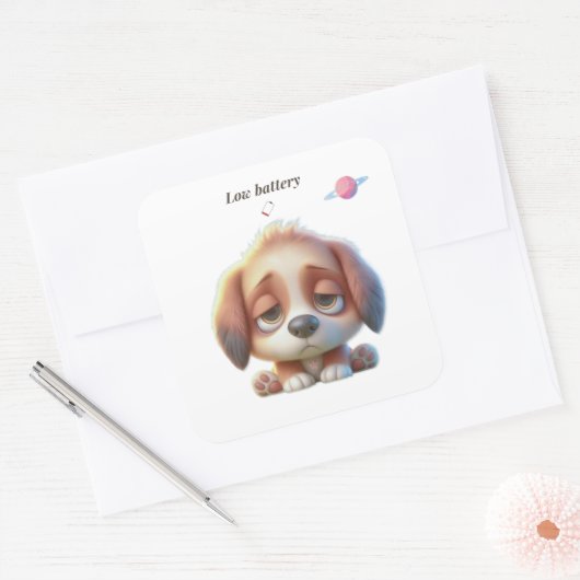 Low Battery Dog Sticker スクエアシール (封筒)
