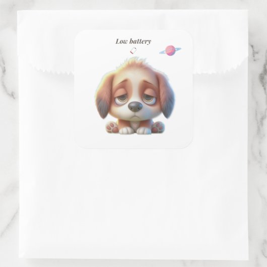 Low Battery Dog Sticker スクエアシール (バッグ)