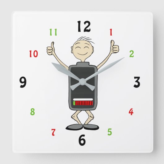 Low Battery, High Vibes – Funny Wall Clock スクエア壁時計 (正面)
