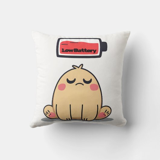 Low Battery Mood – Funny Comic Doodle クッション (裏面)