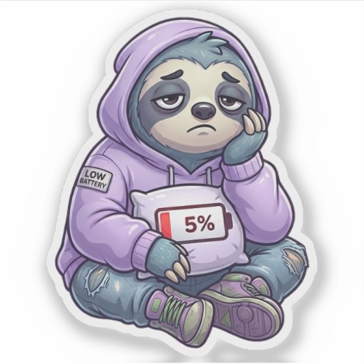Low Battery Sloth Cute Burnout Mood Sticker シール (正面)