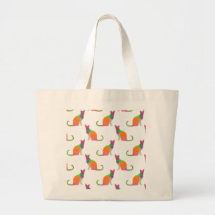 Low Poly Cat Silhouette Pattern ラージトートバッグ