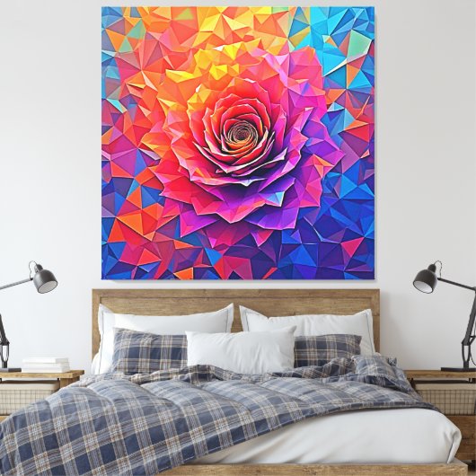 Low Poly Rose Bloom Abstract Art キャンバスプリント (インサイチュ (寝室))