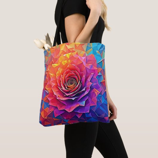 Low Poly Rose Bloom Abstract Art トートバッグ (クローズアップ)