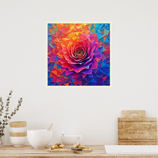 Low Poly Rose Bloom Abstract Art ポスター (キッチン)