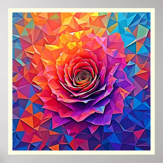 Low Poly Rose Bloom Abstract Art ポスター (正面)